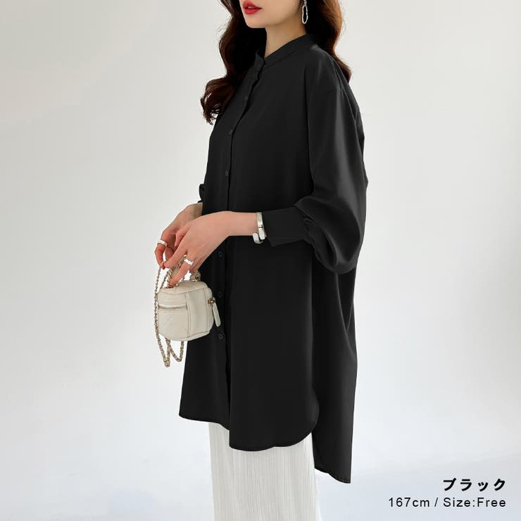 シャツチュニック ロングシャツ バンドカラー | COCOMOMO | 詳細画像21 