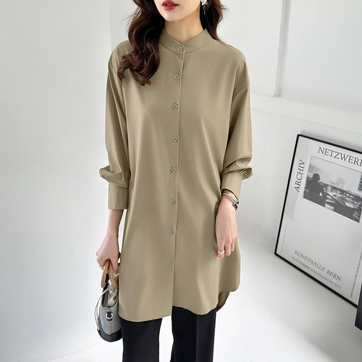 シャツチュニック ロングシャツ バンドカラー | COCOMOMO | 詳細画像22 