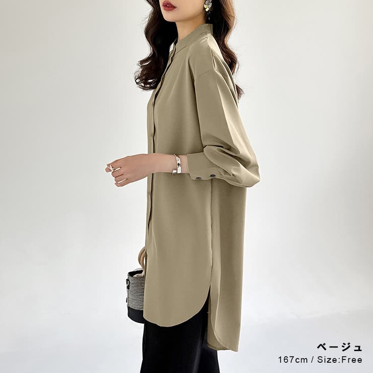 シャツチュニック ロングシャツ バンドカラー | COCOMOMO | 詳細画像23 