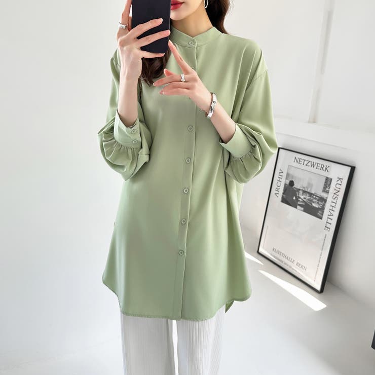 シャツチュニック ロングシャツ バンドカラー | COCOMOMO | 詳細画像6 
