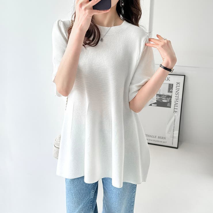 ペプラムトップス サマーニット オフィスカジュアル | COCOMOMO | 詳細画像17 