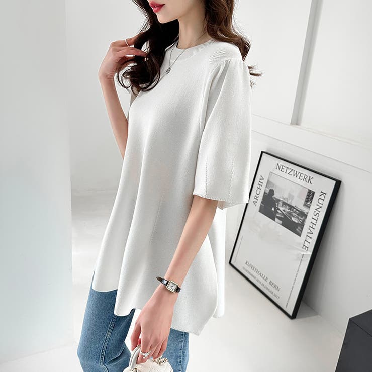 ペプラムトップス サマーニット オフィスカジュアル | COCOMOMO | 詳細画像18 