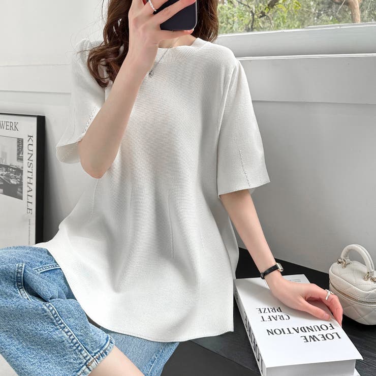 ペプラムトップス サマーニット オフィスカジュアル | COCOMOMO | 詳細画像20 