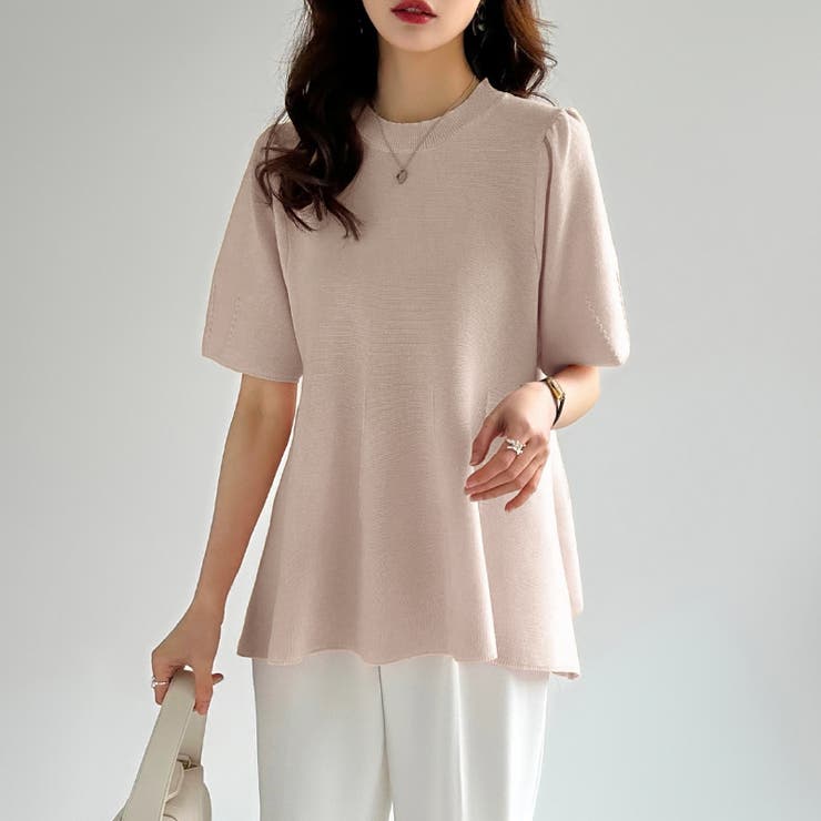 ペプラムトップス サマーニット オフィスカジュアル | COCOMOMO | 詳細画像21 