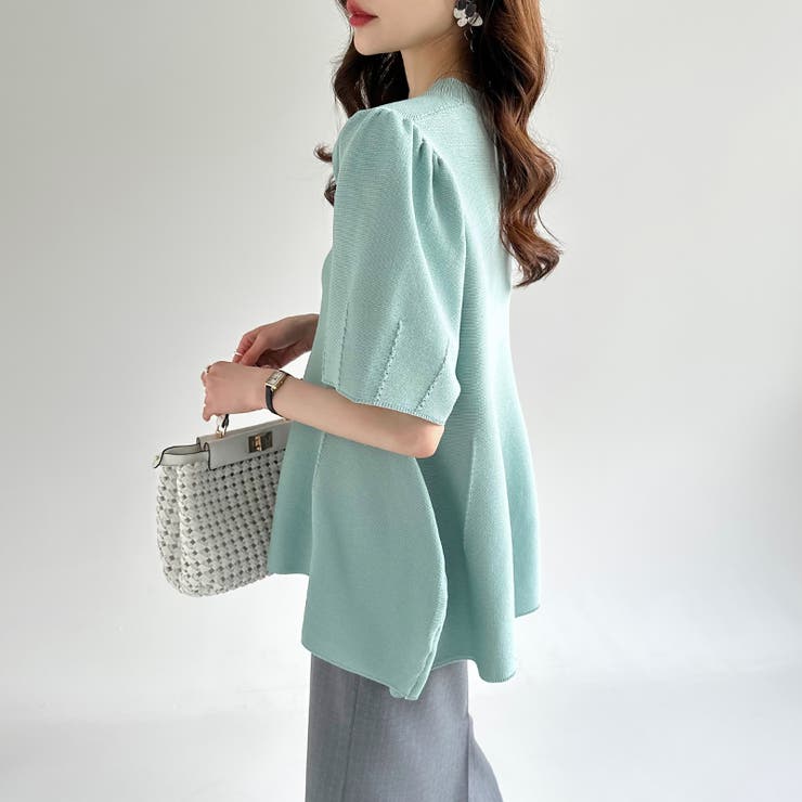 ペプラムトップス サマーニット オフィスカジュアル | COCOMOMO | 詳細画像3 