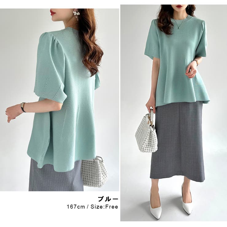 ペプラムトップス サマーニット オフィスカジュアル | COCOMOMO | 詳細画像5 