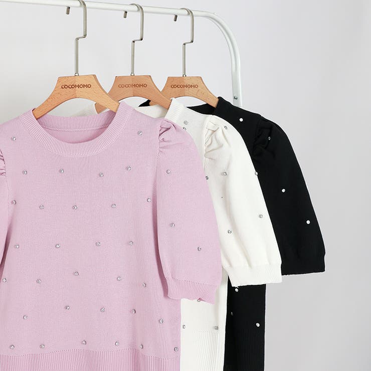 キラキラビジューニット サマーニット パフスリーブ | COCOMOMO | 詳細画像16 