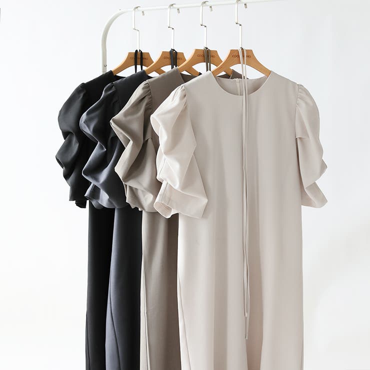 パフスリーブワンピース きれいめワンピース フロントスリット | COCOMOMO | 詳細画像27 