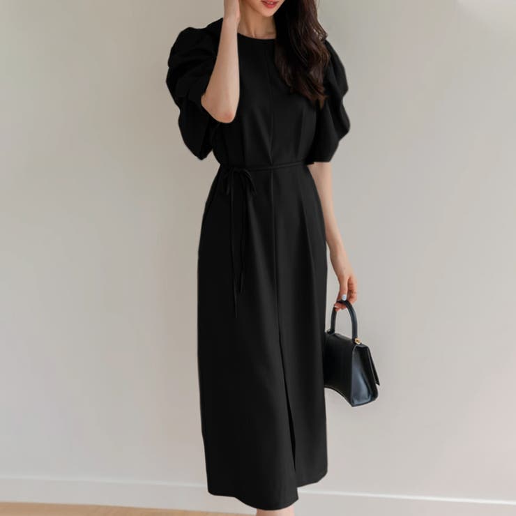 パフスリーブワンピース きれいめワンピース フロントスリット | COCOMOMO | 詳細画像15 