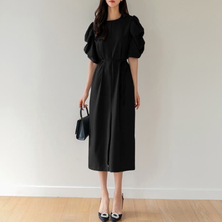 パフスリーブワンピース きれいめワンピース フロントスリット | COCOMOMO | 詳細画像16 