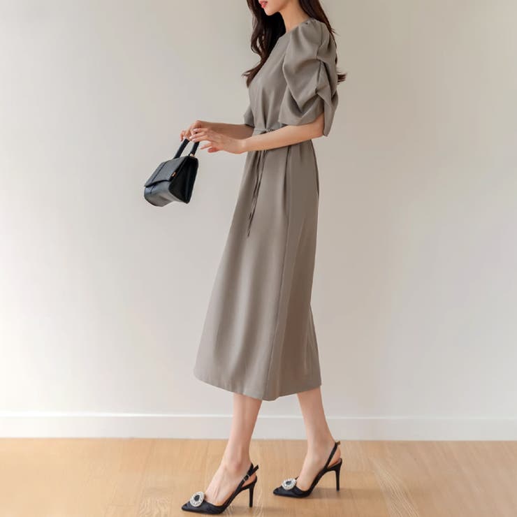 パフスリーブワンピース きれいめワンピース フロントスリット | COCOMOMO | 詳細画像4 