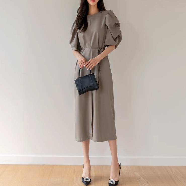 パフスリーブワンピース きれいめワンピース フロントスリット | COCOMOMO | 詳細画像5 