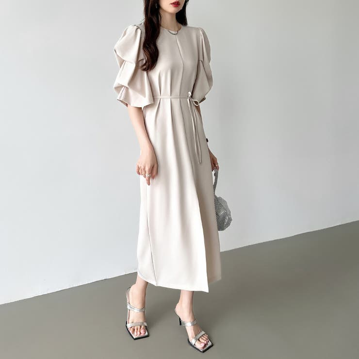 パフスリーブワンピース きれいめワンピース フロントスリット | COCOMOMO | 詳細画像19 