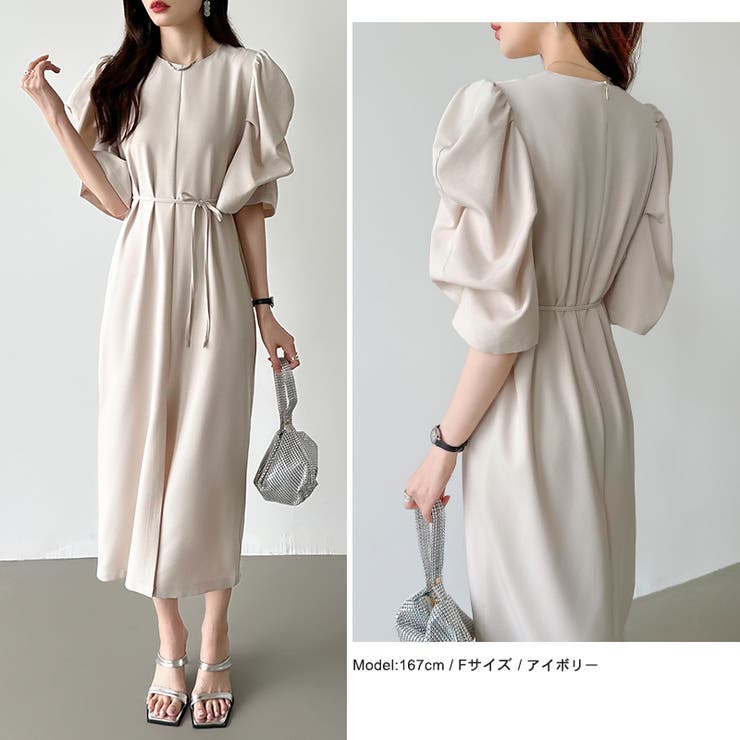 パフスリーブワンピース きれいめワンピース フロントスリット | COCOMOMO | 詳細画像20 