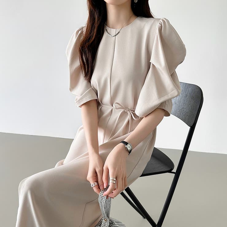 パフスリーブワンピース きれいめワンピース フロントスリット | COCOMOMO | 詳細画像21 