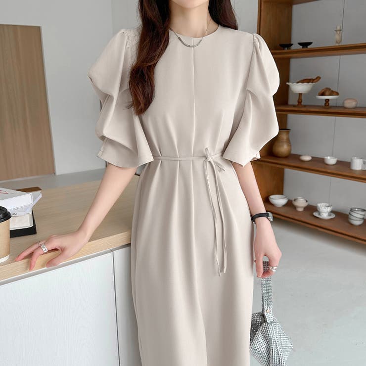 パフスリーブワンピース きれいめワンピース フロントスリット | COCOMOMO | 詳細画像22 