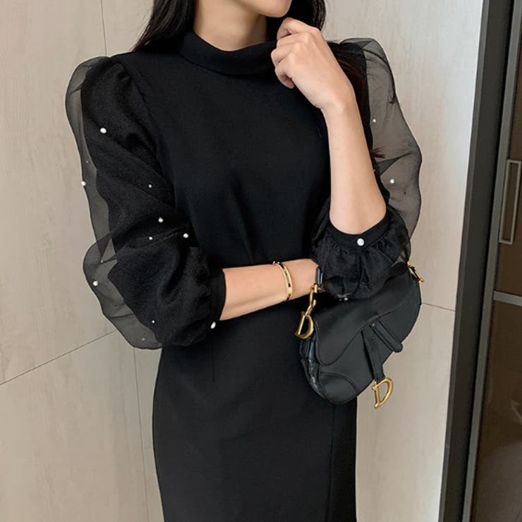 シフォンスリーブブラウス パール付きパフスリーブ オーガンジー | COCOMOMO | 詳細画像3 