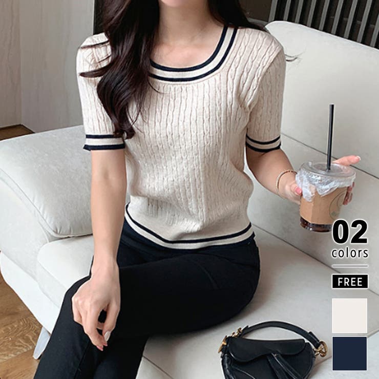 配色ライン チルデンクロップドニット 韓国ファッション | COCOMOMO | 詳細画像1 