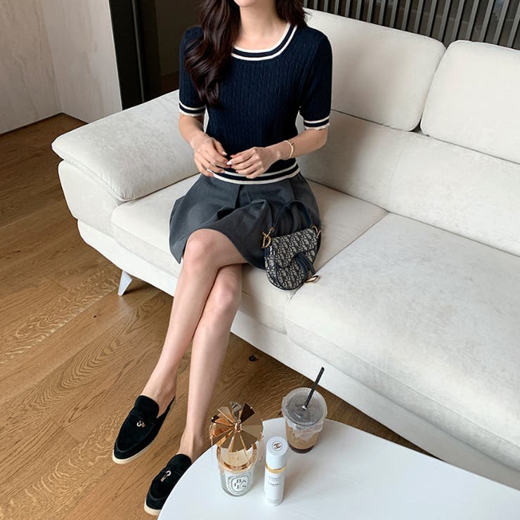 配色ライン チルデンクロップドニット 韓国ファッション | COCOMOMO | 詳細画像13 