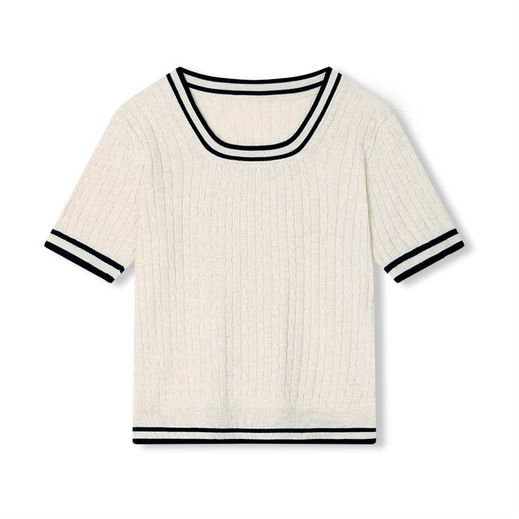 配色ライン チルデンクロップドニット 韓国ファッション | COCOMOMO | 詳細画像19 