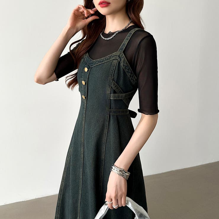 デニムワンピース ジャンパースカート キャミワンピース | COCOMOMO | 詳細画像16 