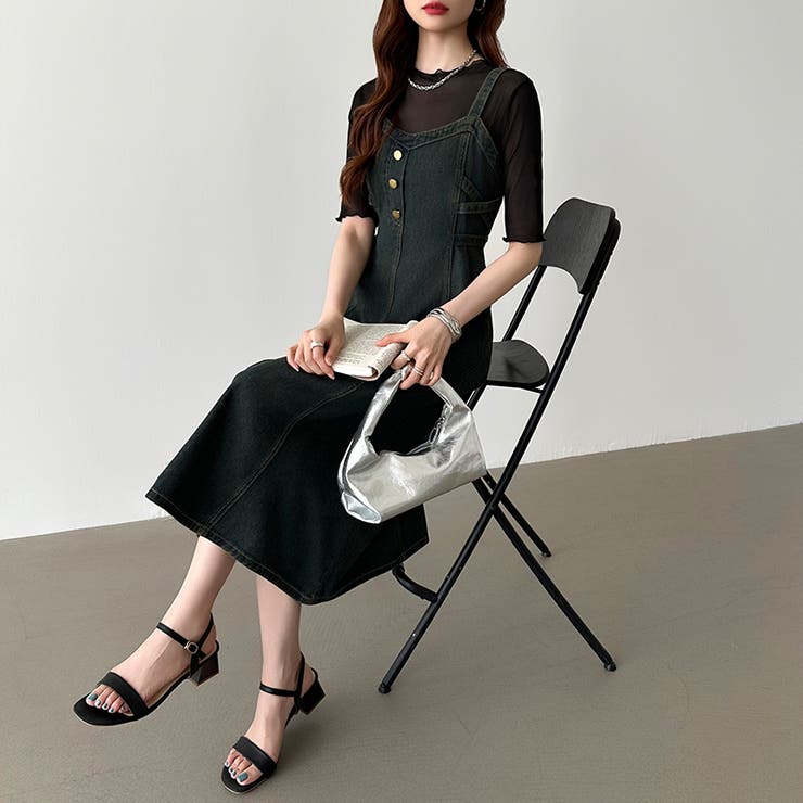 2025SS】lady mode shirring デザインデニムワンピース