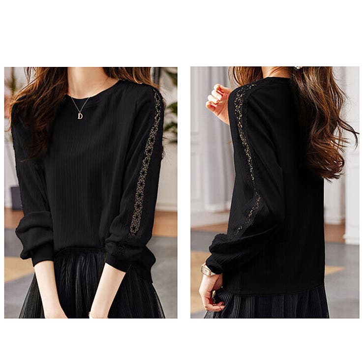 袖レースカットソー ロンt 春トップス[品番：COCW0005926]｜COCOMOMO