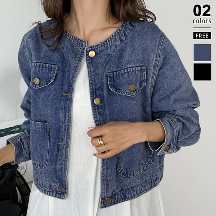 ノーカラーデニムジャケット デニムジャケット Gジャン[品番