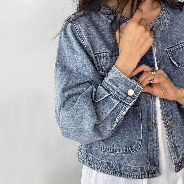 ノーカラーデニムジャケット デニムジャケット Gジャン[品番