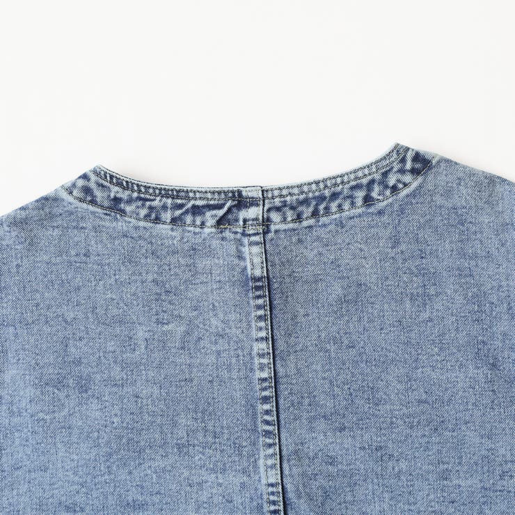 ノーカラーデニムジャケット デニムジャケット Gジャン | COCOMOMO | 詳細画像12 