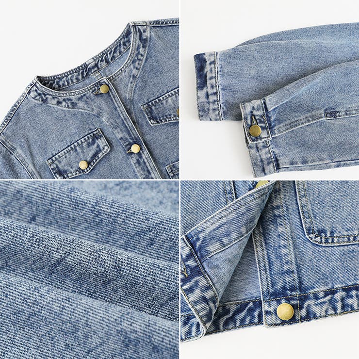 ノーカラーデニムジャケット デニムジャケット Gジャン | COCOMOMO | 詳細画像11 