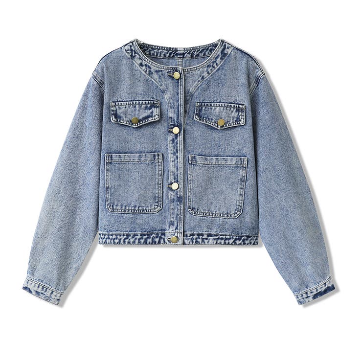 ノーカラーデニムジャケット デニムジャケット Gジャン | COCOMOMO | 詳細画像15 