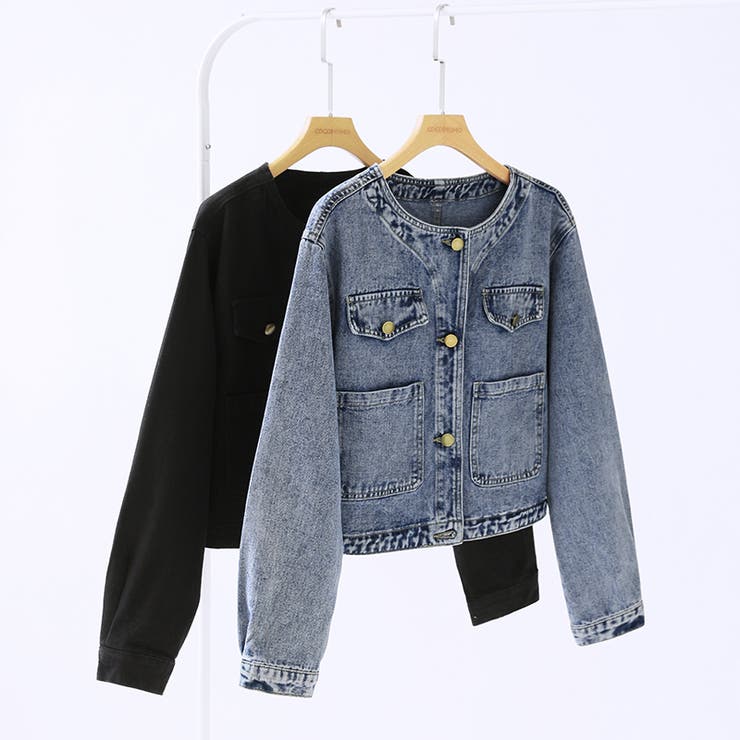 ノーカラーデニムジャケット デニムジャケット Gジャン | COCOMOMO | 詳細画像10 