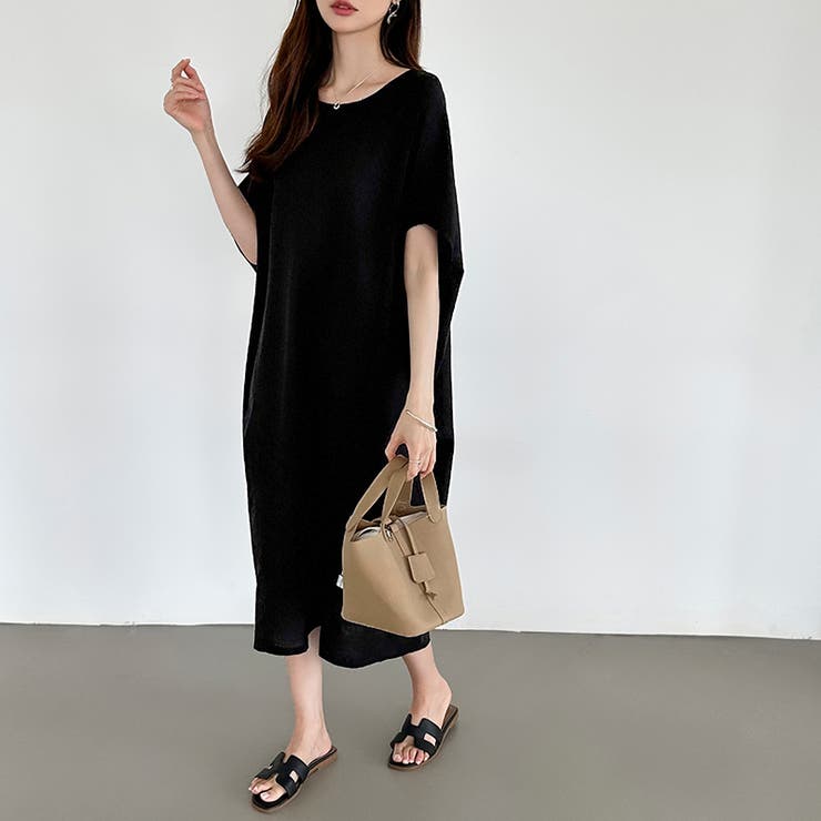 2色 コクーン ワンピース 半袖 ドレス オーバーフィット モード DRESS+ ドレスプラス コクーンワンピースドレス （ベージュ