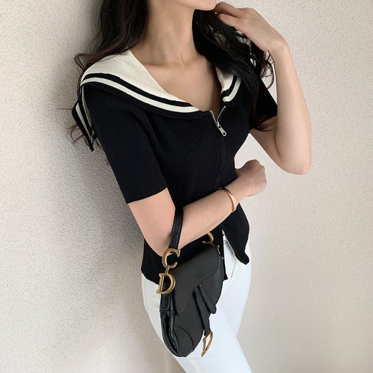 トップス K MA*RS】肩開きシャギーニットトップス - ブラック size-F | 地雷