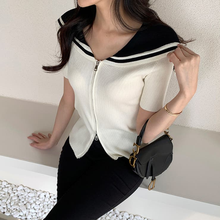 トップス kiyomomo54131 メロウフリル リブニットトップス フリルハイネック[品番：COCW0005806