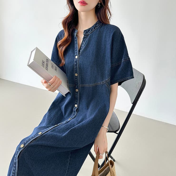 23SS●GUESS●A-LINE DENIM DRESS デニム ワンピース 韓国人気 デニムワンピース デニムシャツワンピース 韓国ファッション