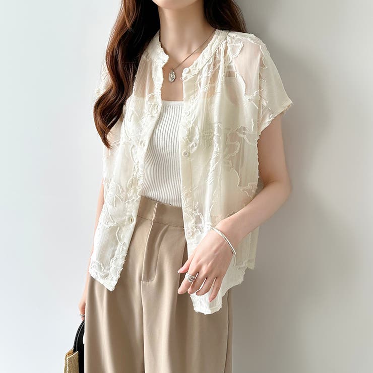 シアーブラウス シアージャガードシャツ 刺繍レース | COCOMOMO | 詳細画像13 