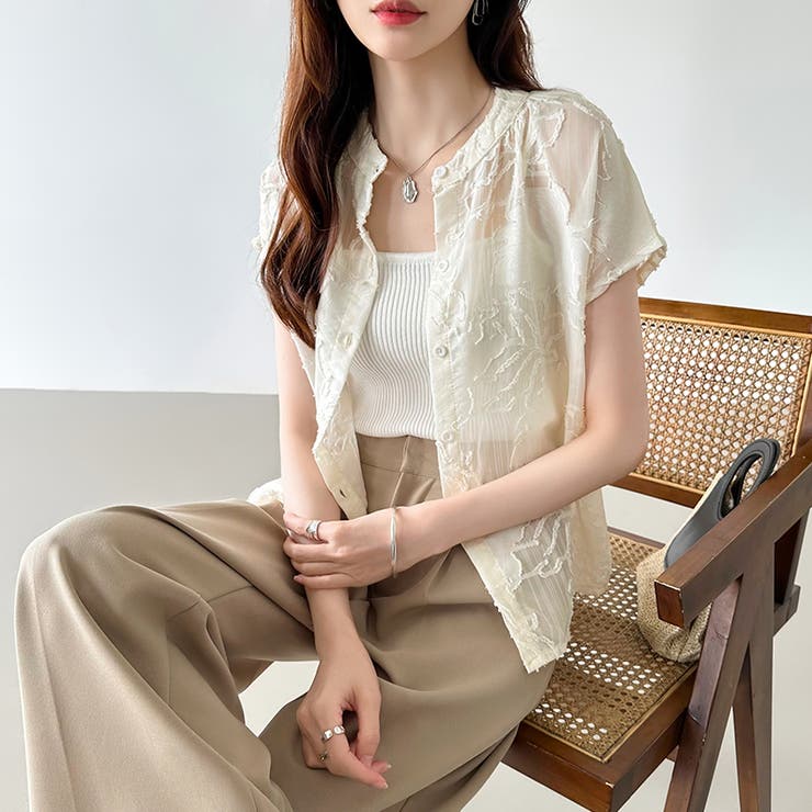 シアーブラウス シアージャガードシャツ 刺繍レース | COCOMOMO | 詳細画像15 