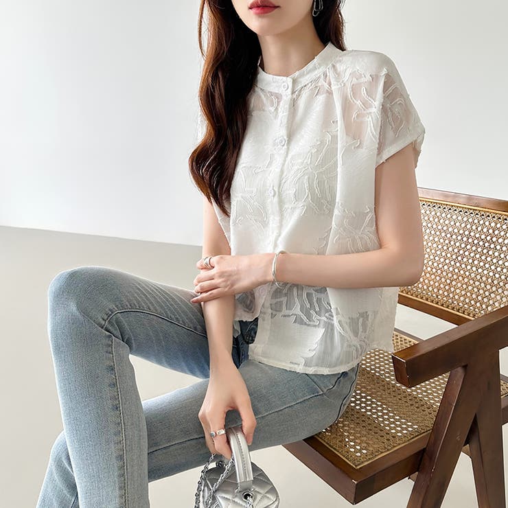 シアーブラウス シアージャガードシャツ 刺繍レース | COCOMOMO | 詳細画像6 