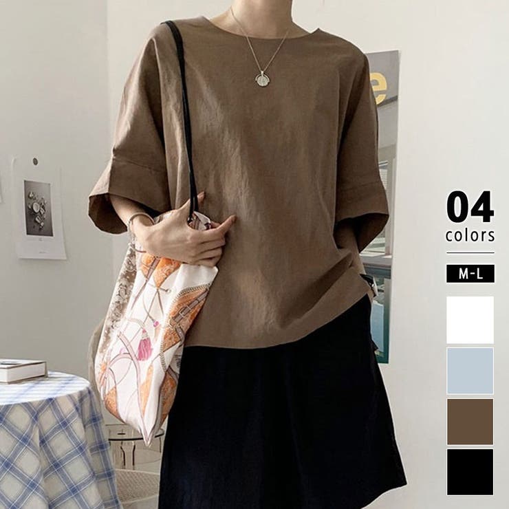 ダークブラウン | コットンリネンブラウス 涼感ブラウス 体型カバー | COCOMOMO