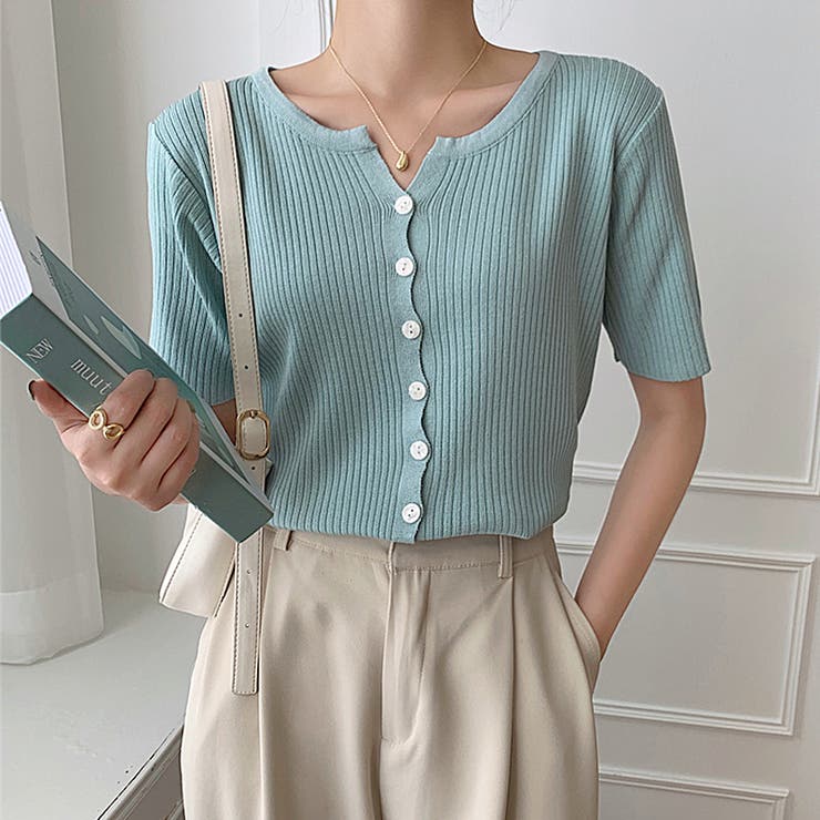 リブニット サマーニット 半袖ニットカーディガン | COCOMOMO | 詳細画像10 