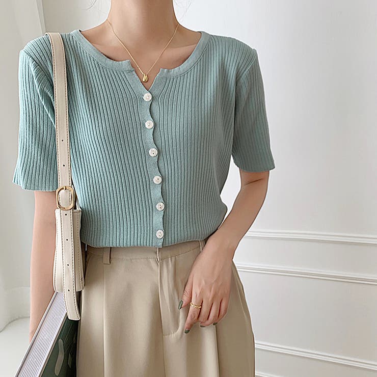 リブニット サマーニット 半袖ニットカーディガン | COCOMOMO | 詳細画像11 