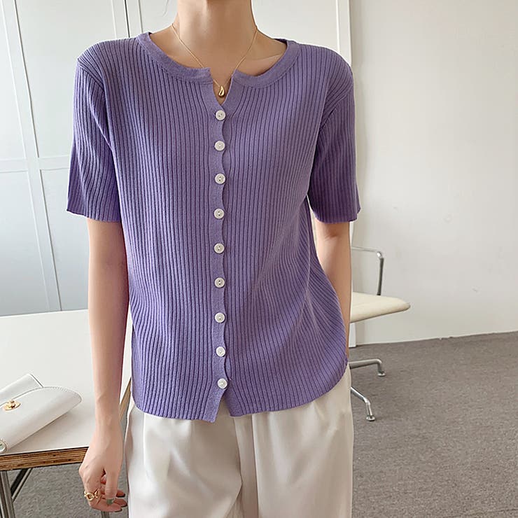 リブニット サマーニット 半袖ニットカーディガン | COCOMOMO | 詳細画像14 