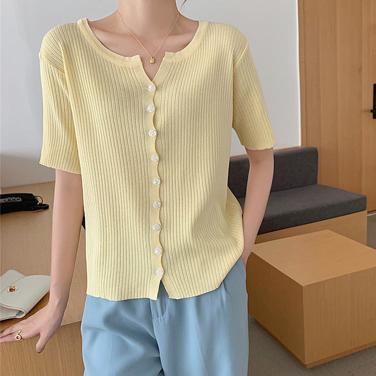 リブニット サマーニット 半袖ニットカーディガン | COCOMOMO | 詳細画像20 