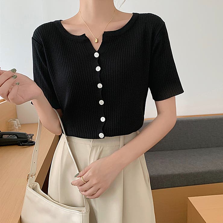 リブニット サマーニット 半袖ニットカーディガン | COCOMOMO | 詳細画像22 