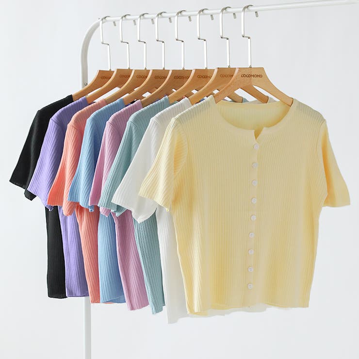 リブニット サマーニット 半袖ニットカーディガン | COCOMOMO | 詳細画像25 