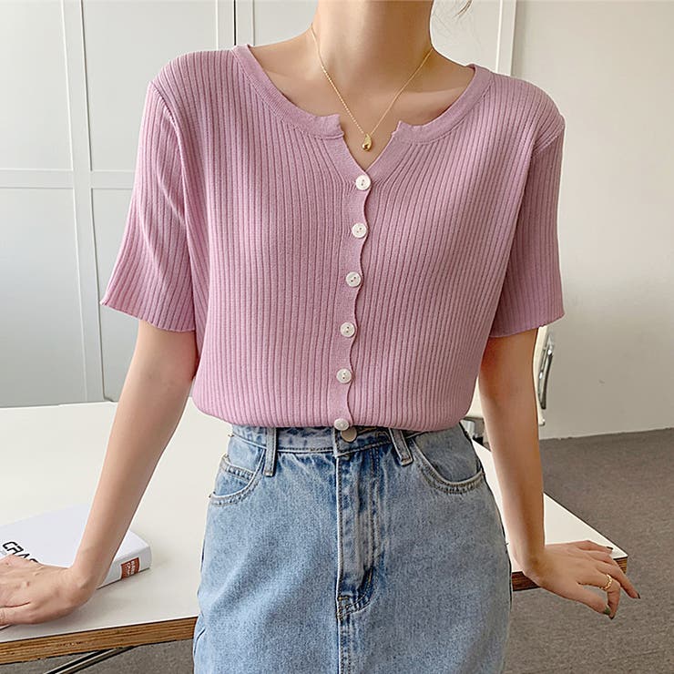 リブニット サマーニット 半袖ニットカーディガン | COCOMOMO | 詳細画像5 