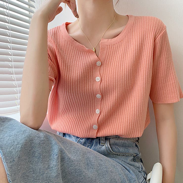 リブニット サマーニット 半袖ニットカーディガン | COCOMOMO | 詳細画像6 