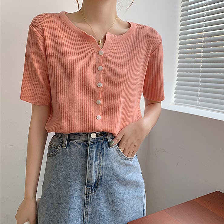 リブニット サマーニット 半袖ニットカーディガン | COCOMOMO | 詳細画像8 